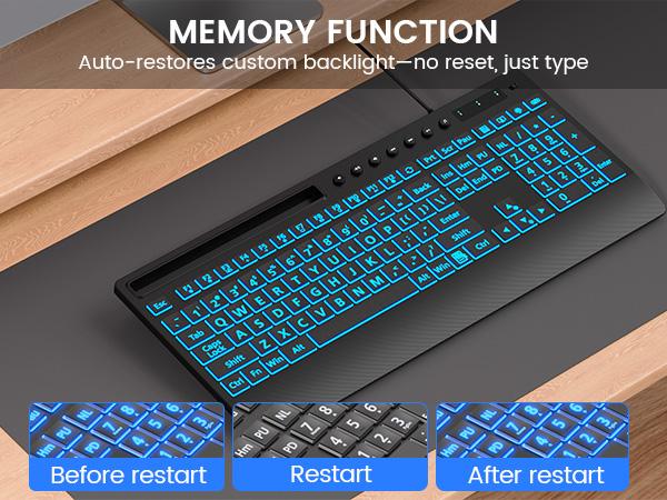 SABLUTE KC782 Large Print Backlit Keyboard, USB Wired Computer Keyboard with Backlight Memory Function, Wrist Palm, 7-Color Lighted Office Home Keyboards,Light Up Keyboard for Windows Desktop, Laptop, PC,back to school,back to school haul