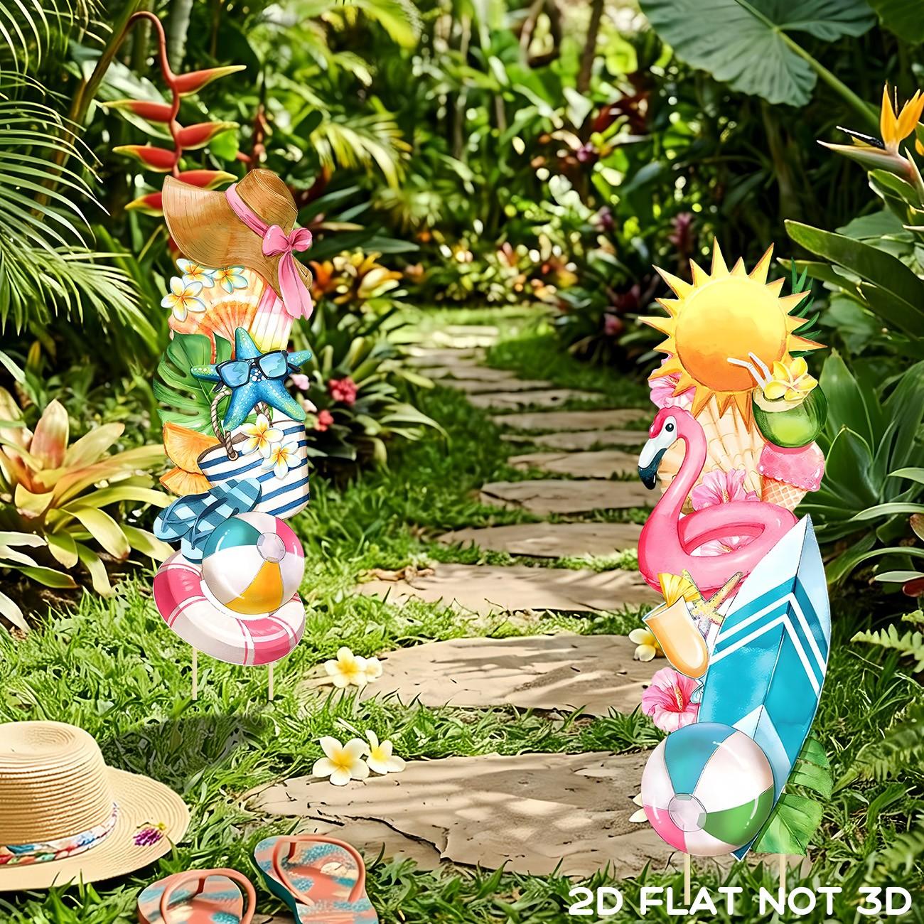 Tropical Hawaiian Luau Party Decorations, Waterproof Flamingo Surfboard Lawn Signs, Outdoor Patio Garden Pool Beach Party Decor