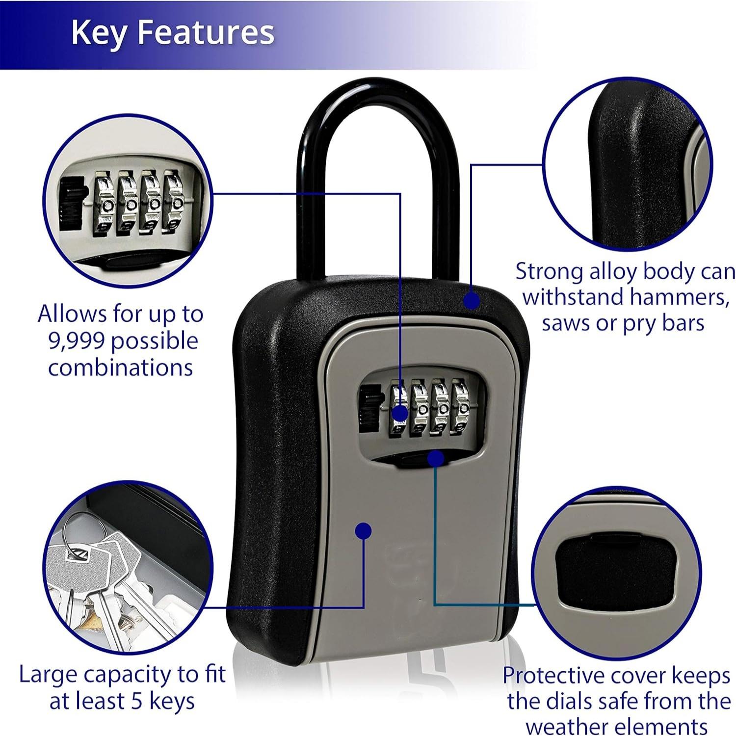 Lock Box, Large Key Lock Box Resettable Combination Code Lockbox, Portable Wall Mount Lockbox Security Safe Box Safety Lock for Outside Outdoor Home Office Door Handle House Key Hardware