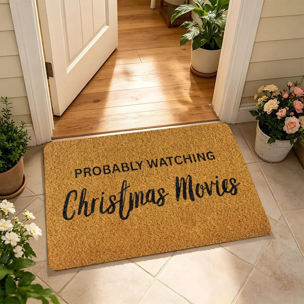 Funny Christmas Coir Front Door Mat, Humorous Holiday Welcome Mat, Non-Slip Rubber Back Entry Rug, Festive Decorative Indoor Outdoor Porch Doormat, Christmas Home Decor Holiday Gift for Family and Friends