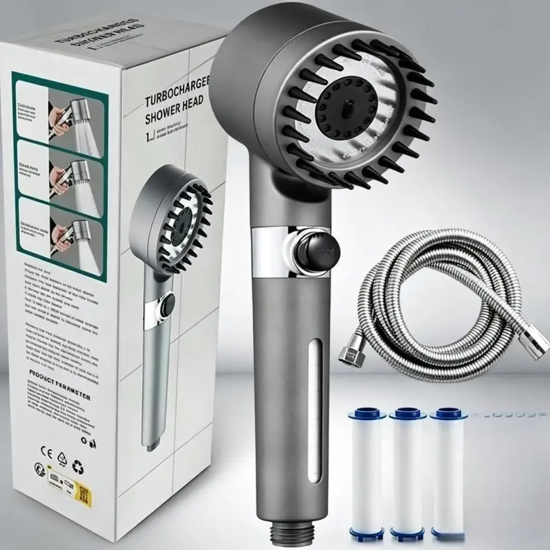 Multifunctional Massage Shower, Handheld High Pressure Filter Shower Head,Massage And Skin Beauty Multifunctional Shower, 3 Settings 4 in 1 Detachable Showerhead with 47" Hose, Bracket and 5Filters hard water small  business  must  haves tiktokshopbacktos