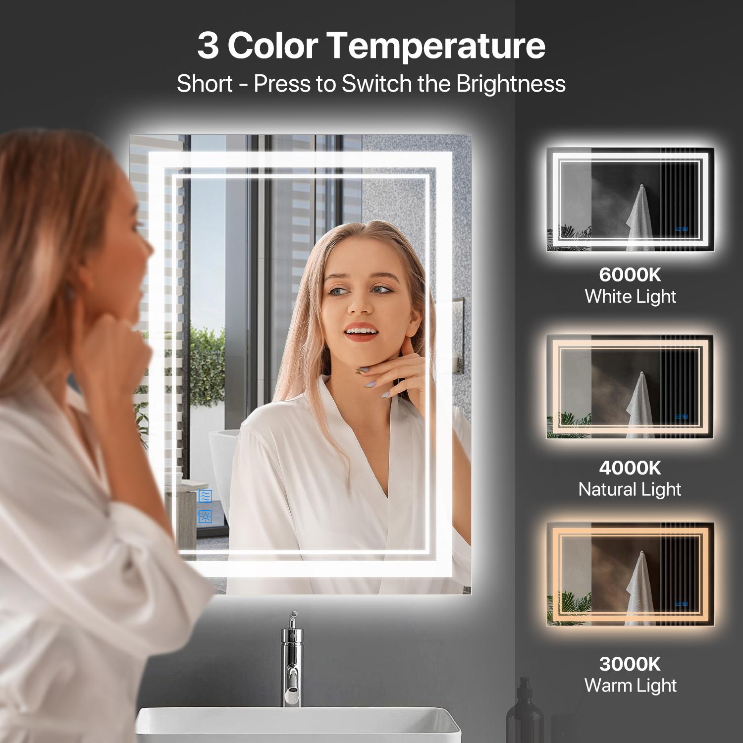 GLITGATE LED Bathroom Mirror Lights, Over Sink Bathroom Mirror with Tempered Glass, Dimmable Bathroom Mirror with Touch Control, 3-Color Options, Wall Mounted, Defogging&Memory Timing Function, Bedrooms, Closets, Hallways,Barber Shop GLITGATE LED Bathroom Mirror Lights, Over Sink Bathroom Mirror with Tempered Glass, Dimmable Bathroom Mirror with Touch Control, 3-Color Options, Wall Mounted, Defogging&Memory Timing Function, Bedrooms, Closets, Hallways,Barber Shop