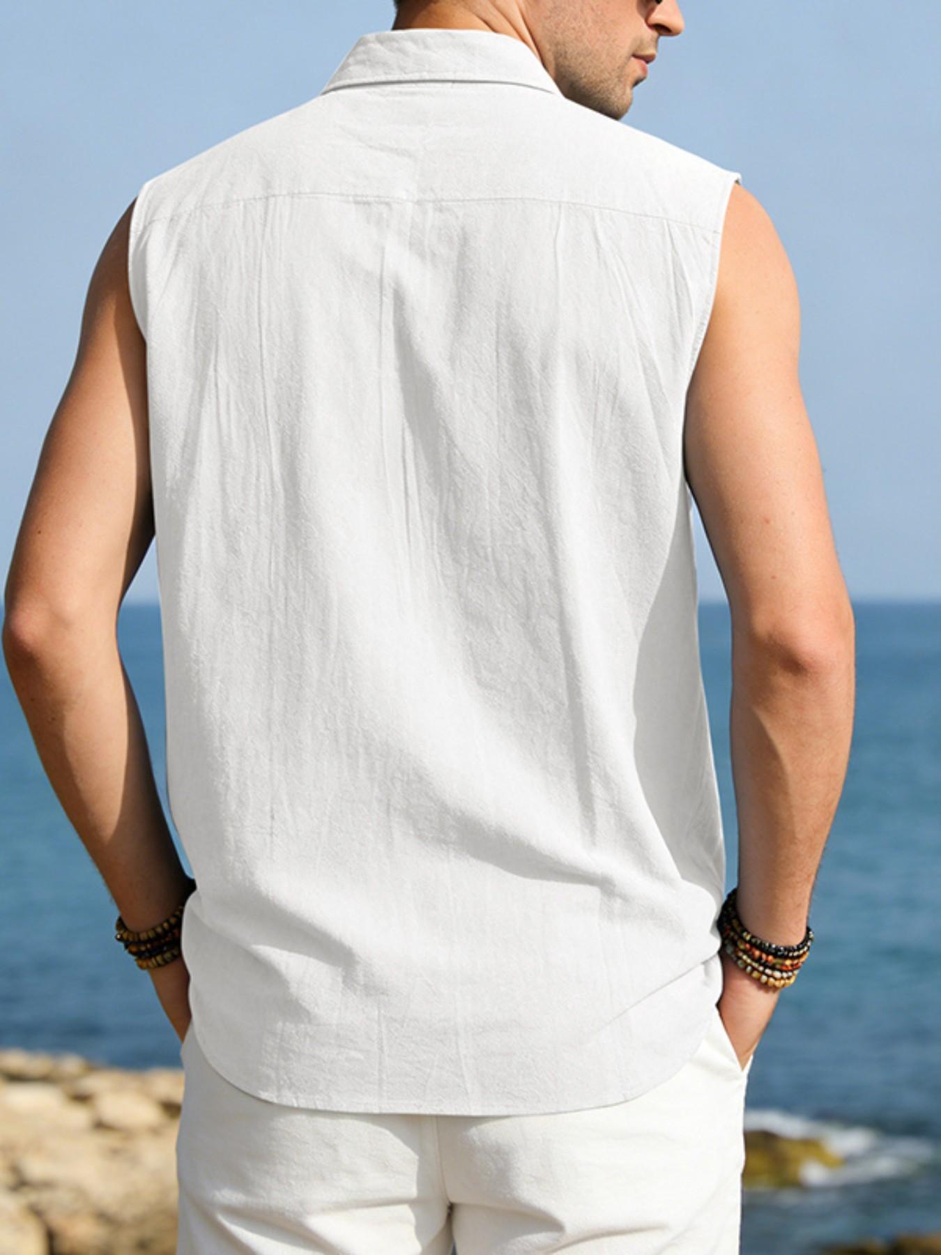 Men's Summer New Arrival Loose Linen Simple Casual Sleeveless Beach Shirt, Comfortable and Stylish, Perfect for Warm Weather