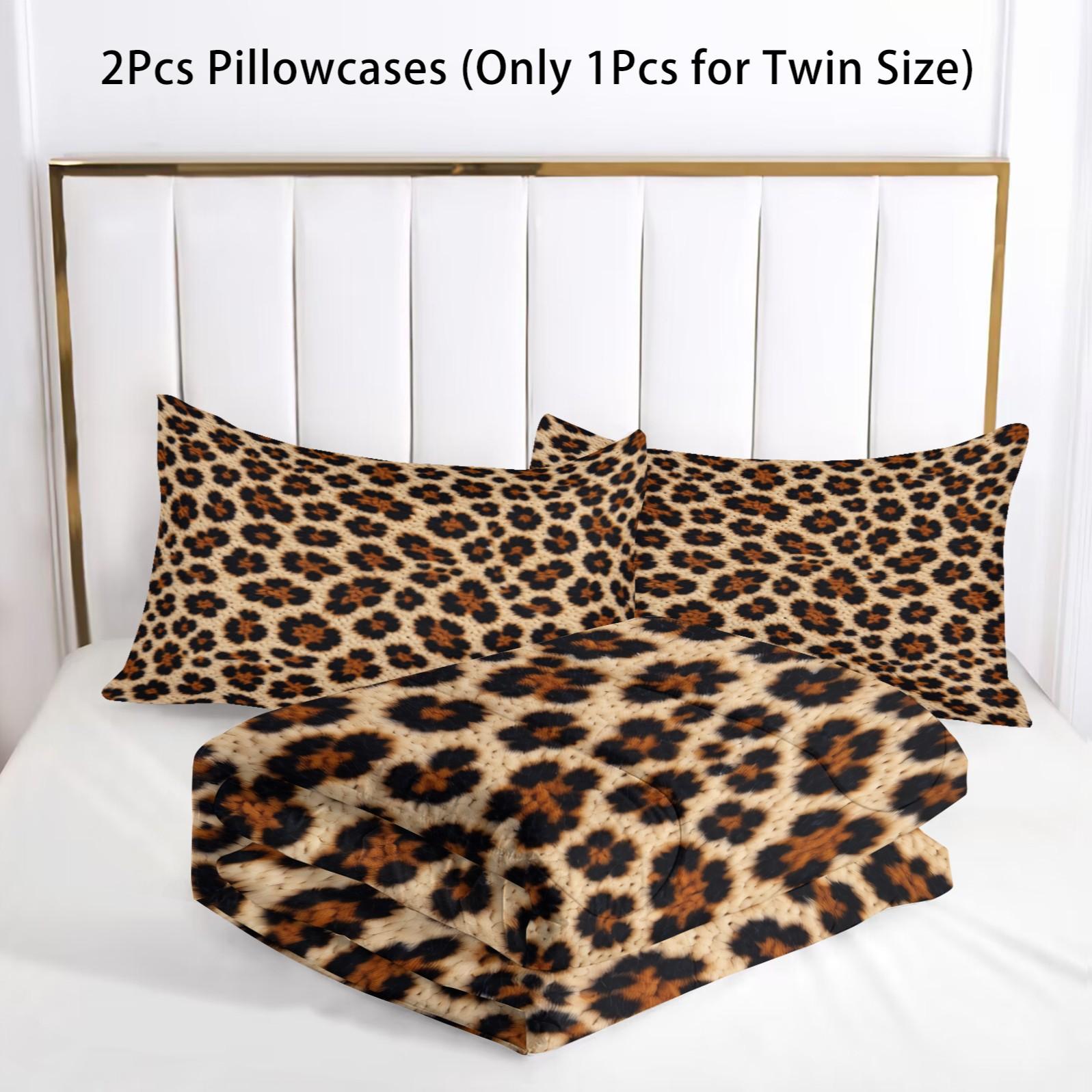 2/3 Pcs Classic Leopard Print Comforter Set (with Filling, without Pillow Insert), All-Season Machine Washable Pet Hair Resistant Bedding, Portable Decor For RV, Dorm And Travel