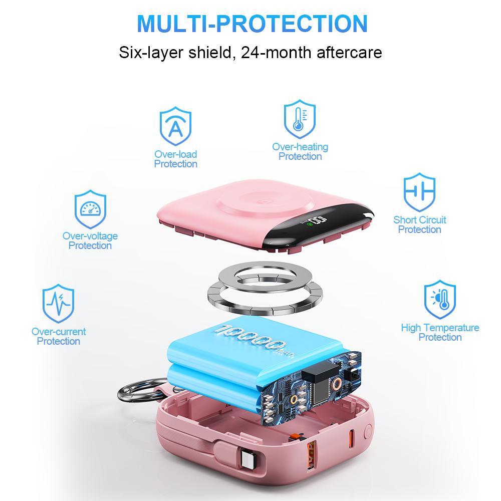 Diamuar Portable Charger, 10000mAh 22.5W Fast Charging Power Bank with Built-in Cables, Travel Essential Battery Pack with LED Display, Keychain Battery Phone Charger for iPhone, iWatch 10/9/8/7/6/SE/5/4