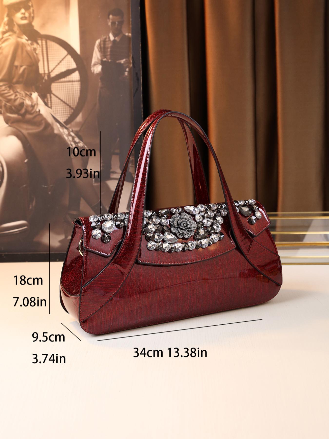 Women's Elegant Rhinestone Decorated Handbag, Fashionable Floral Design Bag for Daily Used, Casual Trendy Versatile High-quality Daily Commuting Bag