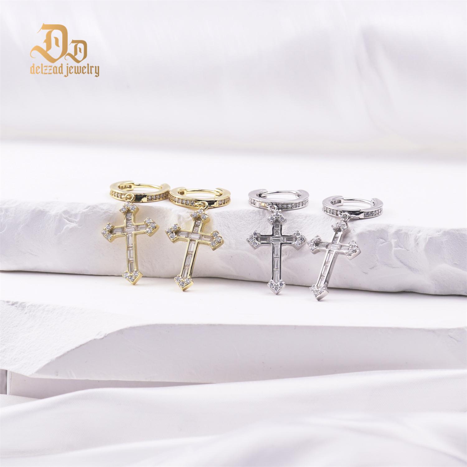 Delzzad Bling Dainty Cross Hoop Earrings VVS Synthetic Moissanite Earrings Jewelry S925 Studs Perfect Birthday Mother’s Day Christmas Gift for Men Women Silver Earrings Golden Earrings Wedding Set