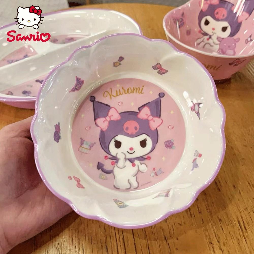 Sanrio Kuromi Melamine Plate, Cute Flower Ruffle, Round Dessert Dish, Kawaii Salad Snack Dinnerware, Salad Plates, Durable Plastic Tray, 1pc, Decorative Plates