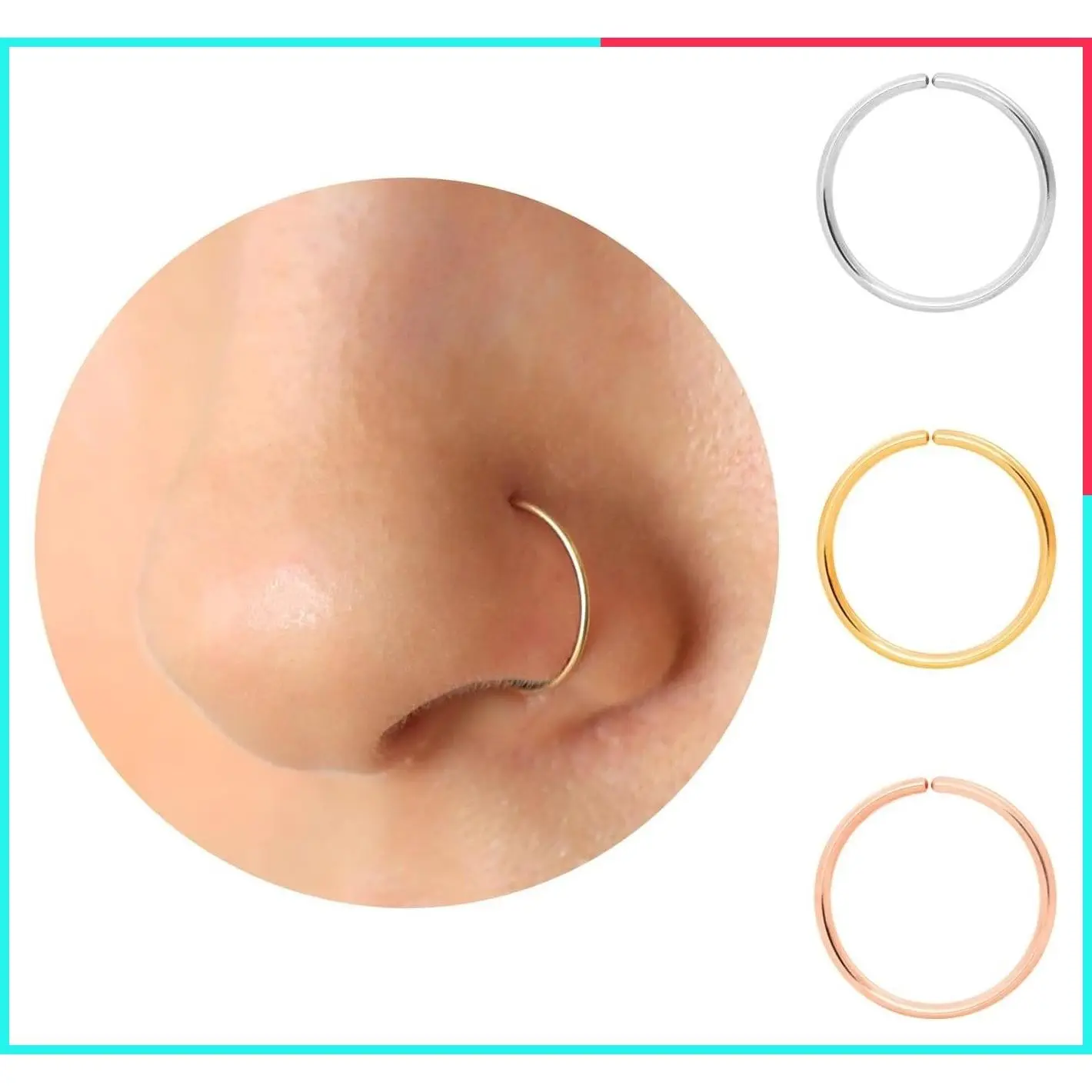 Thin 22g/24g/20g Gold or Sterling Silver Nose Ring Hoops for Women, Tiny Nose Piercing Jewelry, 5mm/6mm/7mm/8mm/9mm/10mm