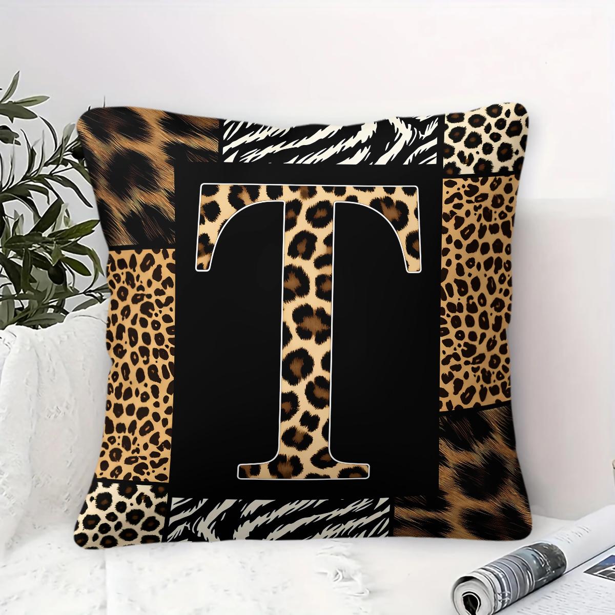 Boho Animal Print Letter Decorative Throw Pillow, Personalized Home Decor, All Season Use for Sofa Bay Window Cafe, With Pillow Insert, Ideal Housewarming Christmas Birthday Gift