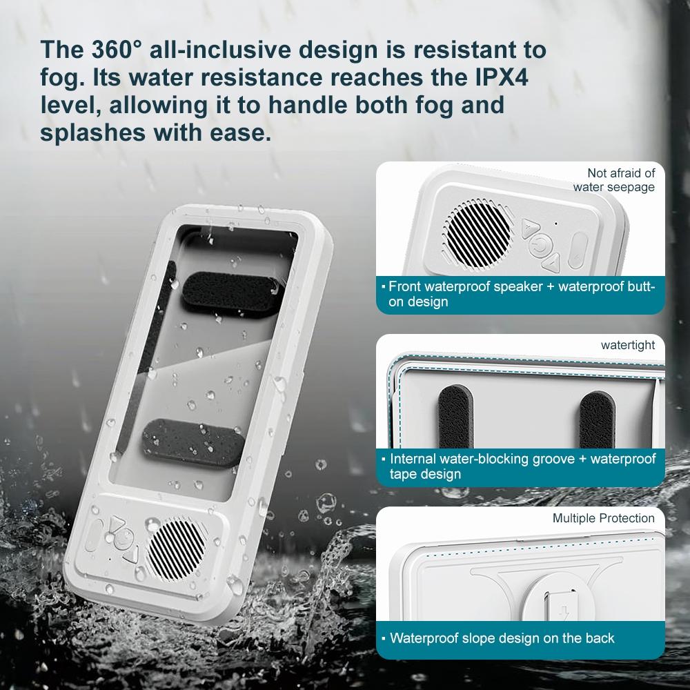 Waterproof box speaker, bathroom waterproof 360 ° rotating touch screen, Bluetooth speaker, watch movies, listen to music, phone holder Bluetooth speaker audio shower TV holder, Multifunctional Wireless Speaker, swimming pool, kitchen, bathroom, sink
