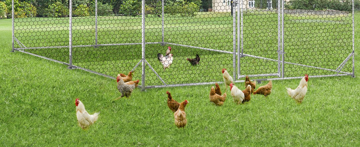 YODOLLA Spire Chicken Coop Run, Effectively Prevents Predators, Large Walk-in Metal Chicken Cage with Chain Link Fence, Suitable for 10 More Chickens