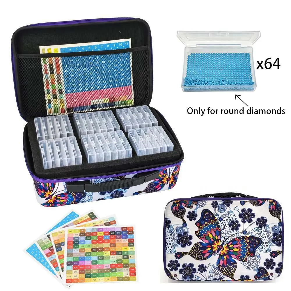 64-Slot Diamond Art Storage Box, Bead Organizer with Labels, 5D Embroidery Accessories Container for DIY, Crafts, Rhinestones, Seeds, DIY Craft Supplies