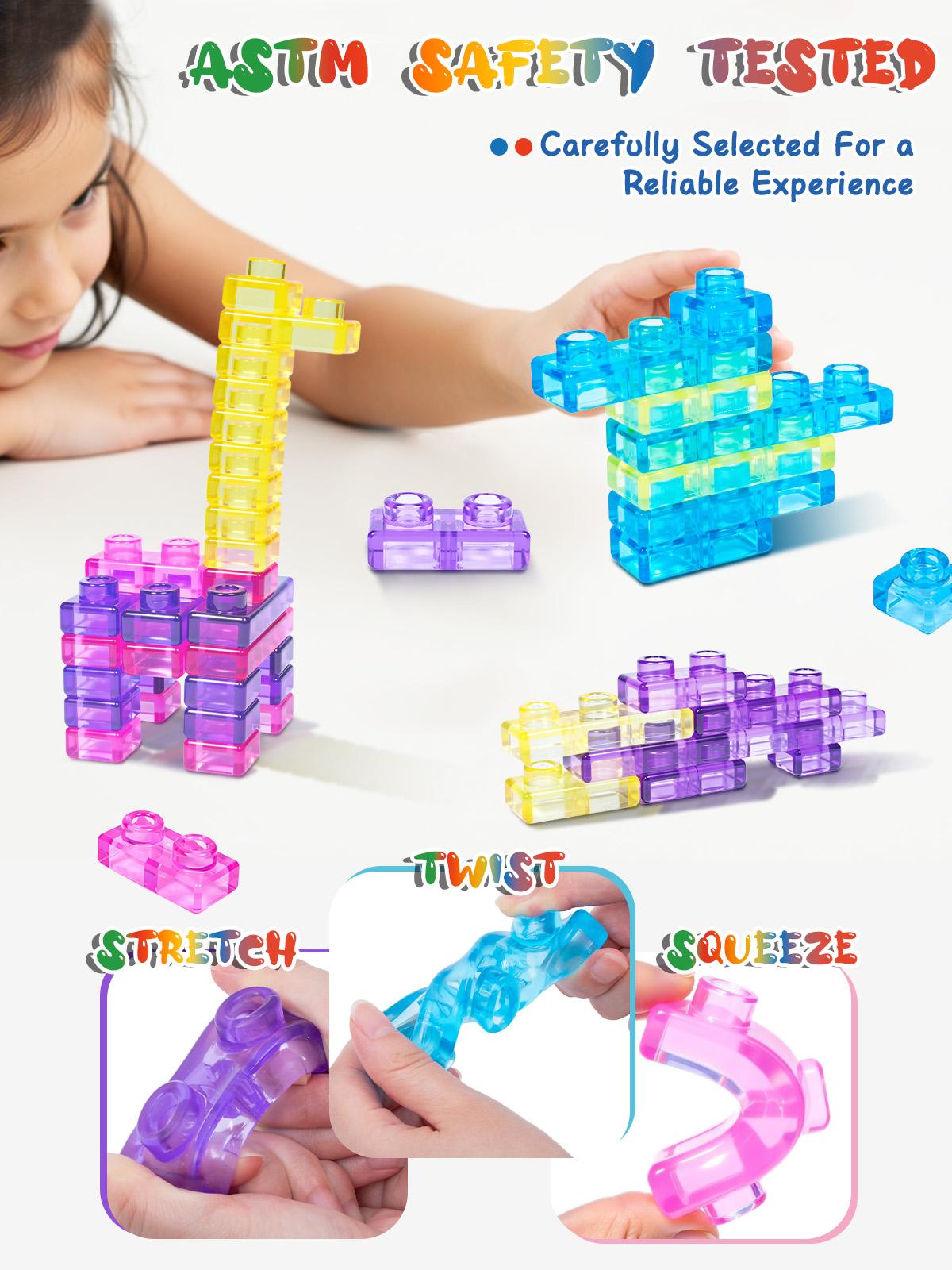 JOYSPOT Soft Jelly Blocks , 40Pcs Squishy Multi-color Stacking Jelly Building Blocks Toy Set, Non-toxic Sensory Tactile Play Toy Safe Squishy Squeezable & Stretchable Fun, Puzzle Blocks for Kids Early learning Preschool STEM Creative Construction Age 2+