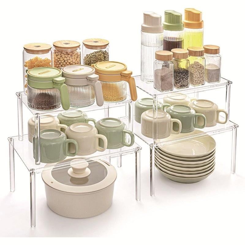 Transparent Acrylic Storage Rack, Layered Kitchen Organizer, Stackable Shelving for Cabinets, Desks, Countertops, Vertical Storage Solution