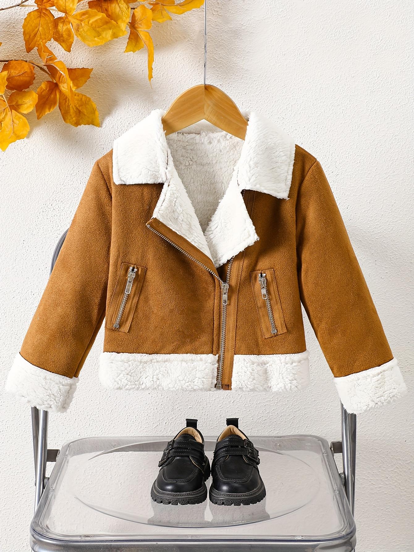 [Winter Jacket Brown] Mystic Girls' Winter Jacket - Thickened Faux Fur-Lined Zipper Coat with Full-Zip Closure, Brown & Lapel Collar, Full-Zip Front, Winter Jacket For Girls, Winter Clothes For Girls