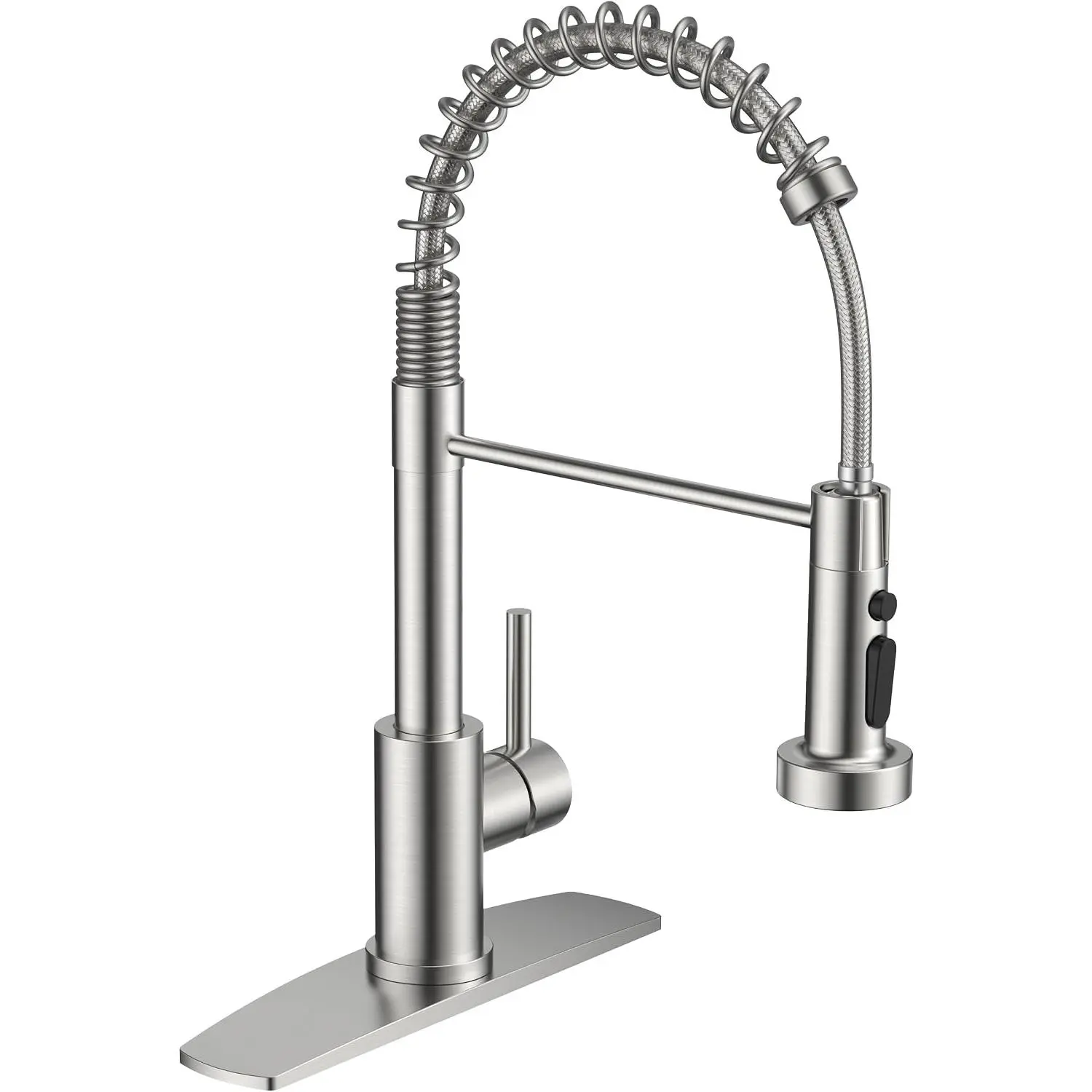 Kitchen Sink Faucet, Stainless Steel Single Handle, Brushed Nickel | Classic Commercial Kitchen Faucet with 3 Modes Sprayer, Suitable for Outdoor Laundry Rv Bar, with Deck Plate for 1 or 3 holes