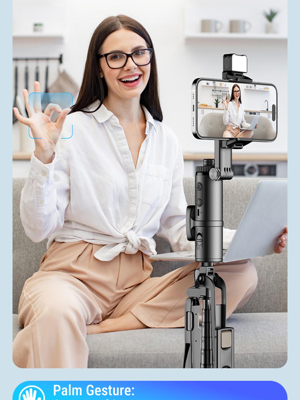 AI Auto Face Tracking Tripod with 63" Selfie Stick Tripod | Smart Face Tracking Phone Holder with LED light for TikTok Live & Vlogging | Gesture Control & Bluetooth Remote | Perfect for Content Creator | Gift for Boy & Girl Friend | Spring Glow Up