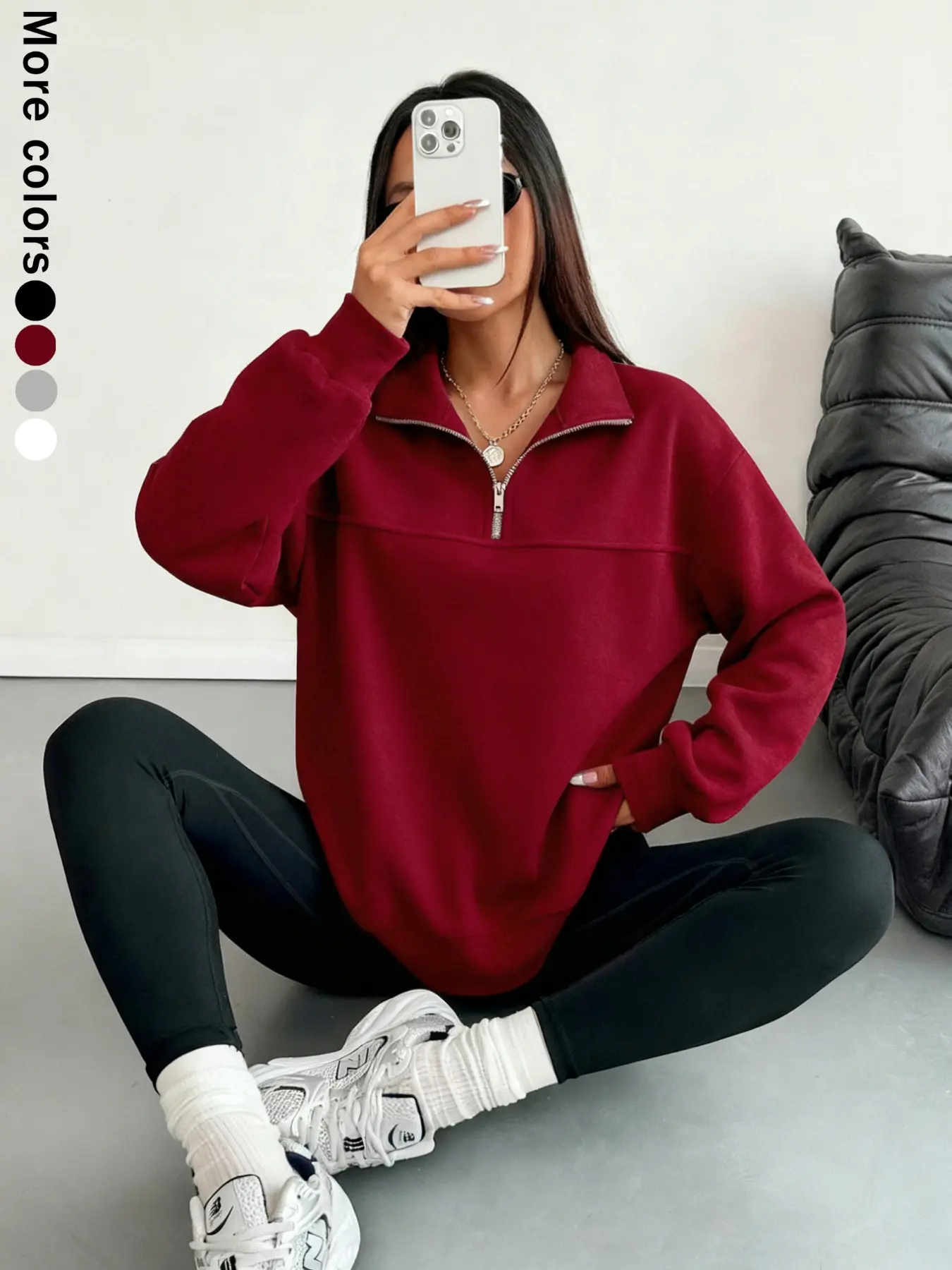Women's Loose Zipper Pullover Sweater, Back to School Clothing, Graduation Teacher, Casual Daily Wear, Fall & Winter Fashion, Sweatshirts