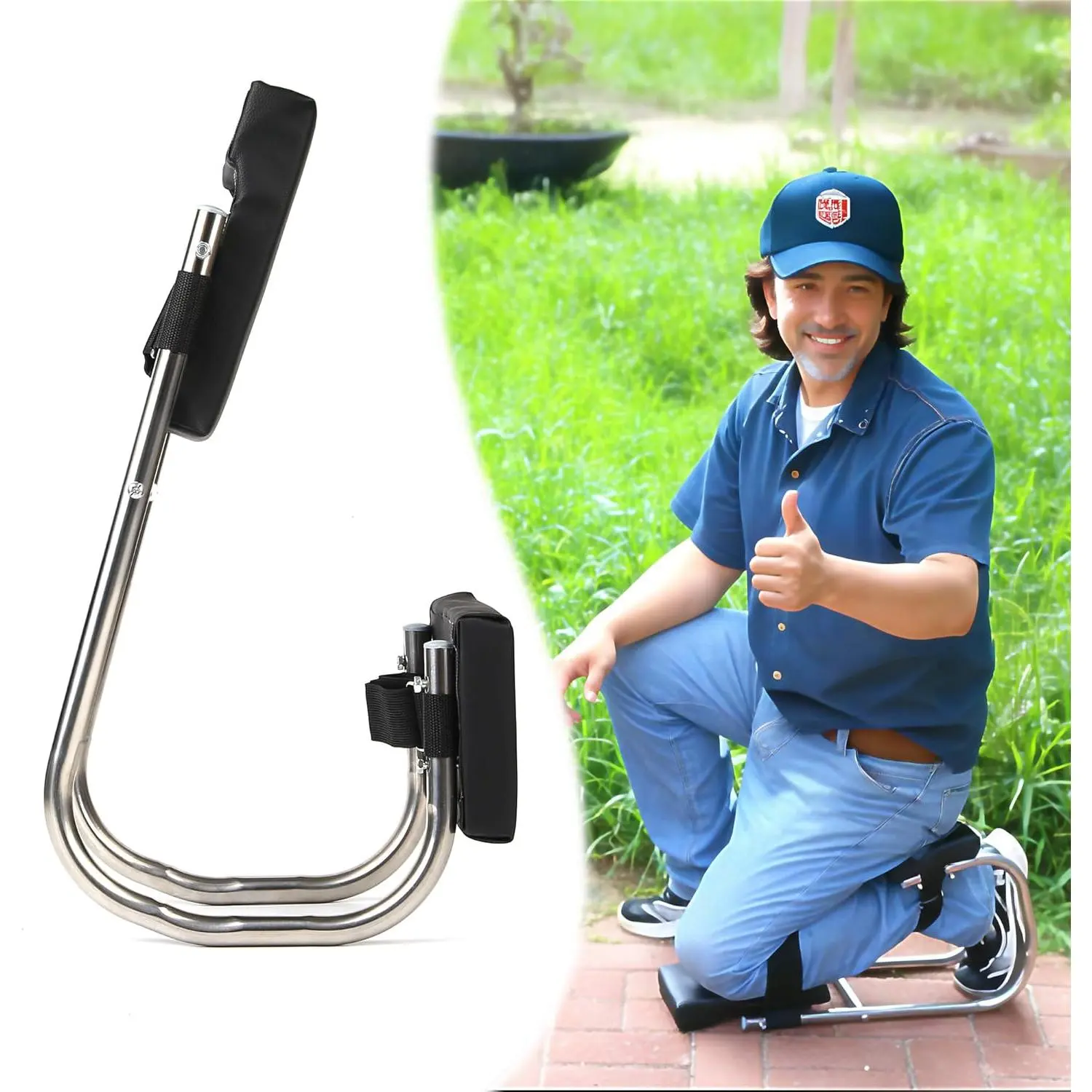 Ergonomic Outdoor Knee Seat with Galvanized Steel, Thick Kneeling Pad, Hip Support & Ankle Protection for Farm Work