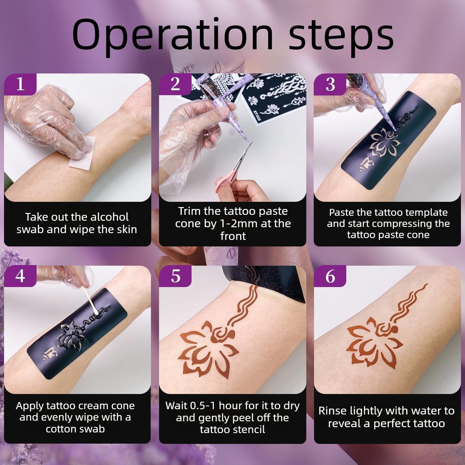 Temporary Henna Tattoo Kit, Natural Plant-Based Body Art Cream, Waterproof Long-Lasting Design, Choose 3-Pack or 6-Pack, Waterproof Temporary Tattoos
