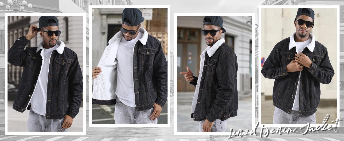 Kingapril Men's Sherpa Fleece Lined Denim Jacket Warm Winter Trucker Jacket Cowboy Jean Jacket Casual Soft