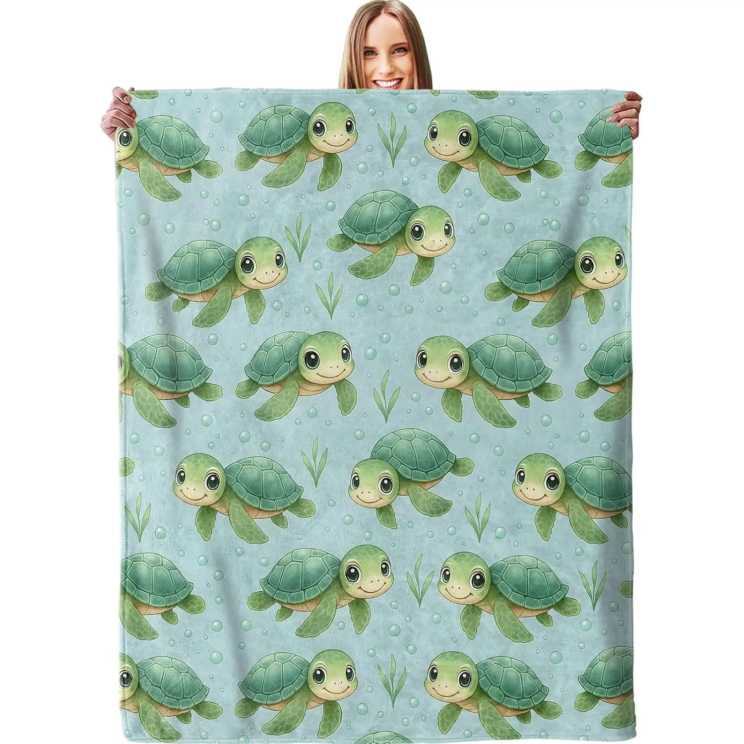 Cute Sea Turtle Blanket, Soft Lightweight Warm Cozy Flannel 60*50 inch Throw Blanket for Couch, Travel, Bed, Outdoor, Gifts for Women Men Adults