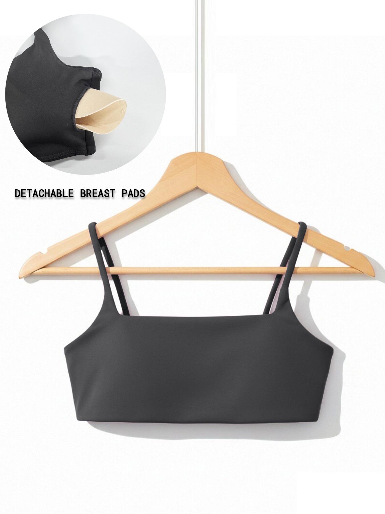 Women's Solid Wireless Sports Bra, Strappy Workout Bra, Sporty Breathable Comfortable Bra, Ladies Sportswear for Yoga Gym