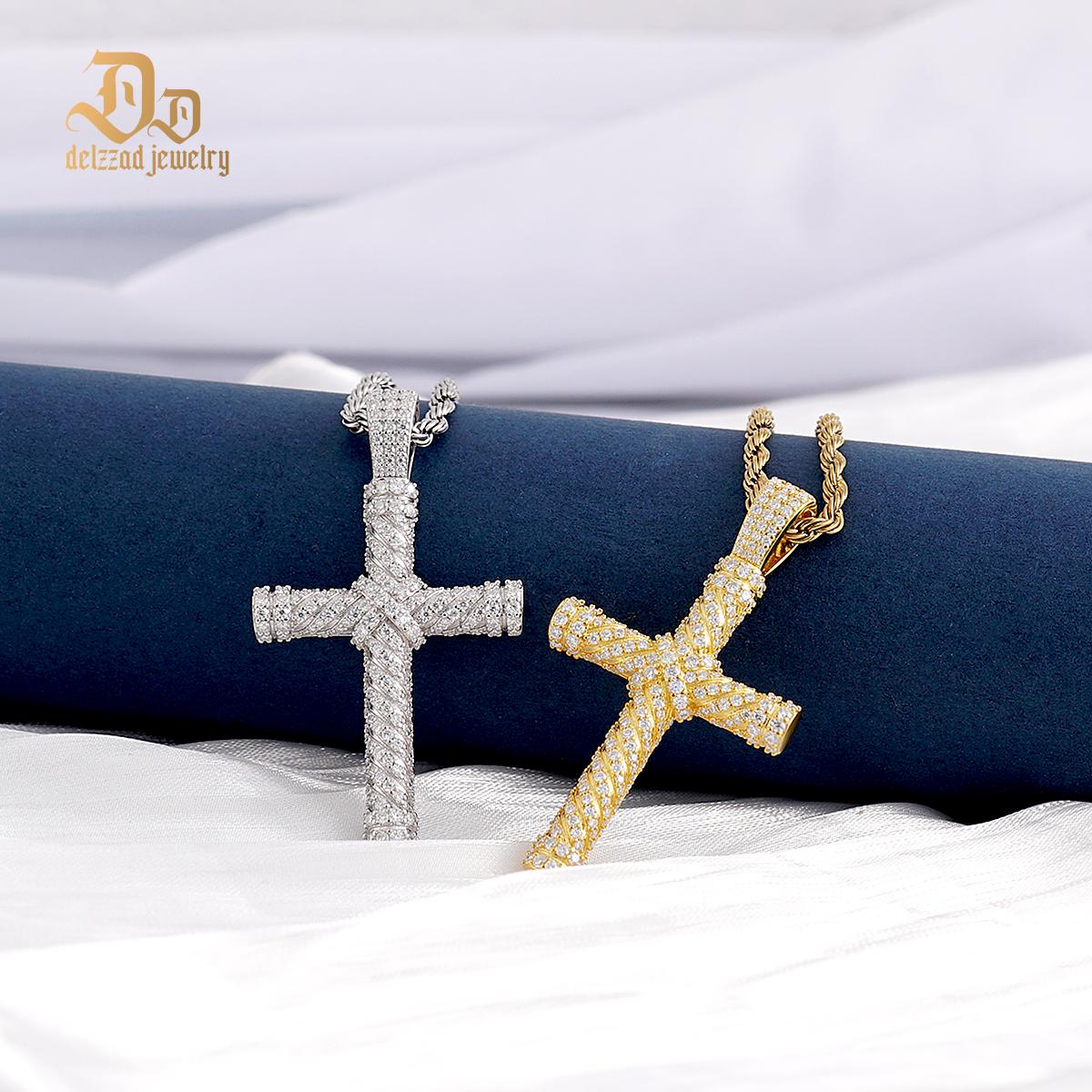 Delzzad Round Cross Necklace D Color Synthetic Moissanite S925 Unisex Bling Necklace Chain Birthday Anniversary Mother's Day Christmas Gift for Men Women