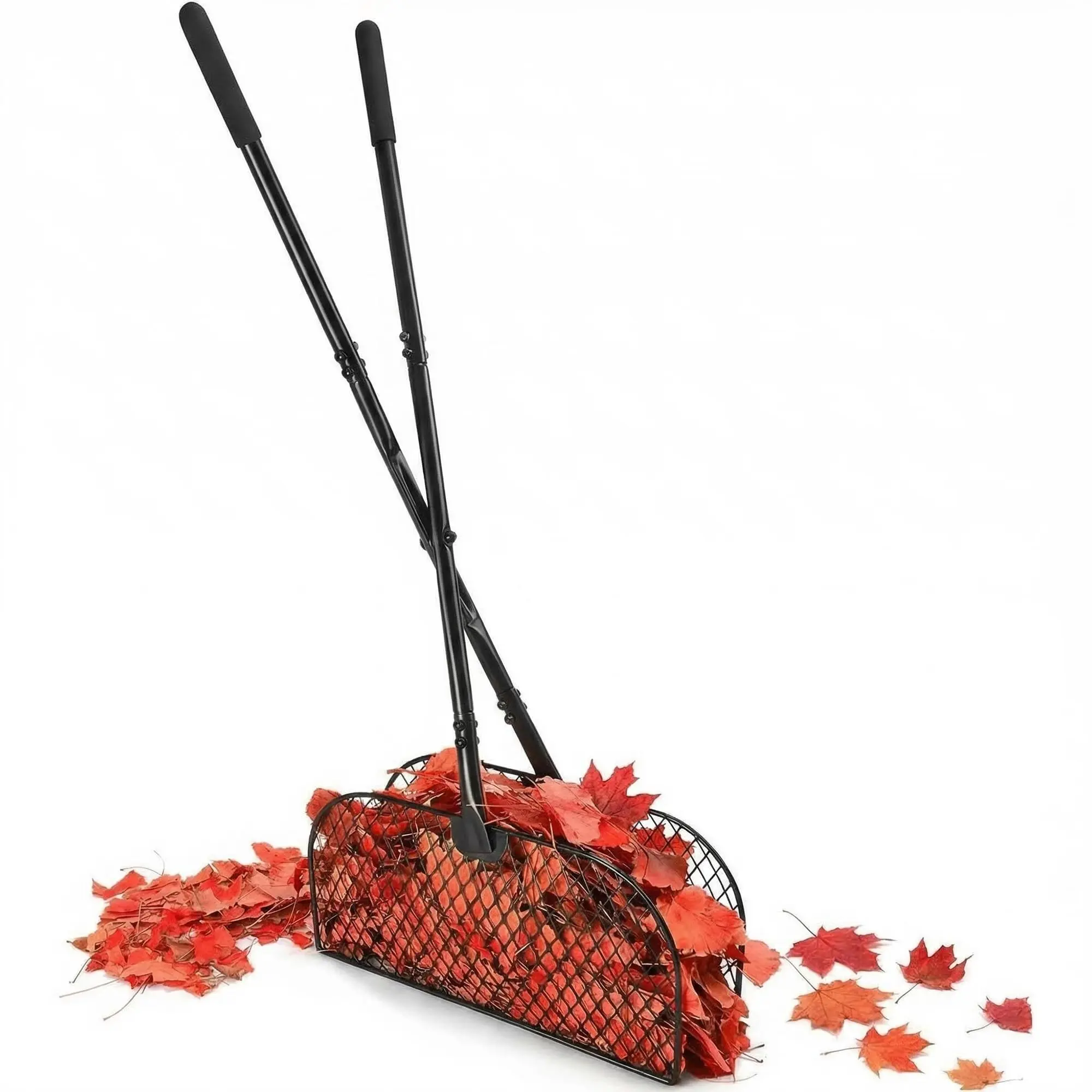 Garvee Upgraded 2 Pack Black Metal Leaf Grabber Rakes, Heavy Duty Long Handle Garden Leaf Collector with 40.7in Telescopic Handle, Durable Yard Waste Pickup Tool for Lawn, Patio and Garden Cleaning
