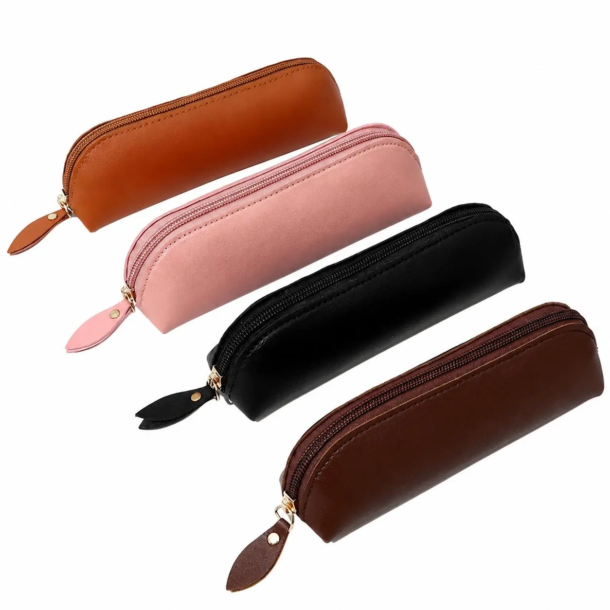 Premium PU Leather Pencil Case - Full-Color Customizable Logo Printing, Smooth Finish, Double-Slider Zip, Lightweight Durable Stationery Storage for Students, Fits Pens, Pencils, Erasers, Small Office Supplies