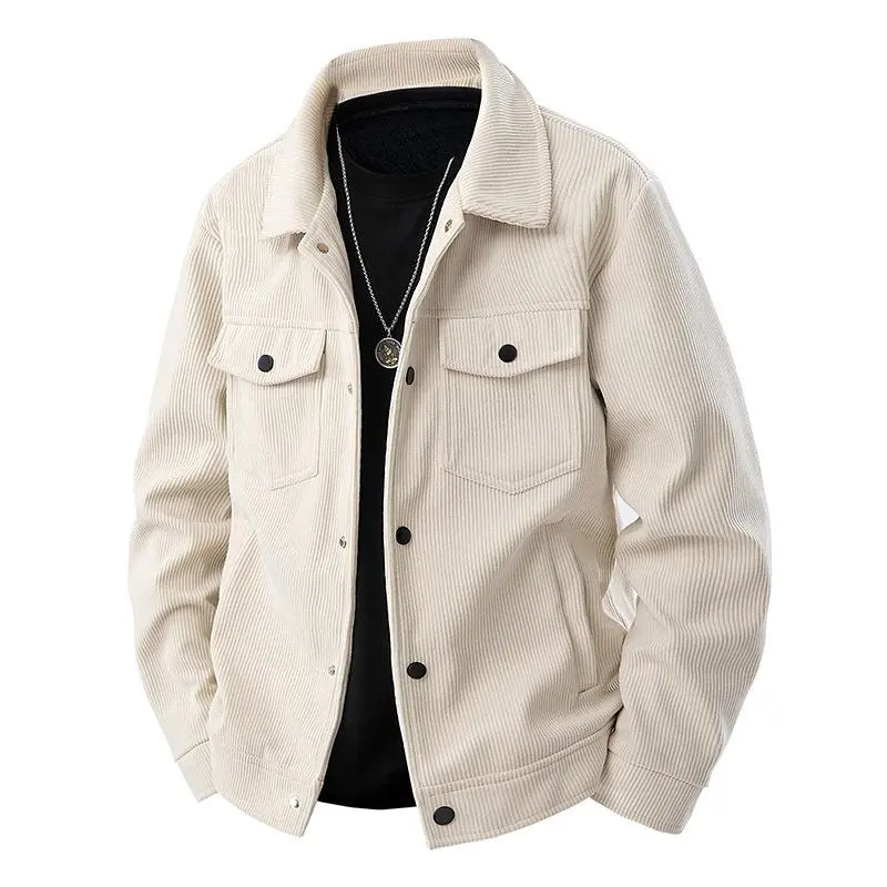 Men's Corduroy Jacket-Autumn/Winter Warm Collar Casual Coat, Multi functional Pocket and Snap Design, Machine Washable for Daily Casual Wear