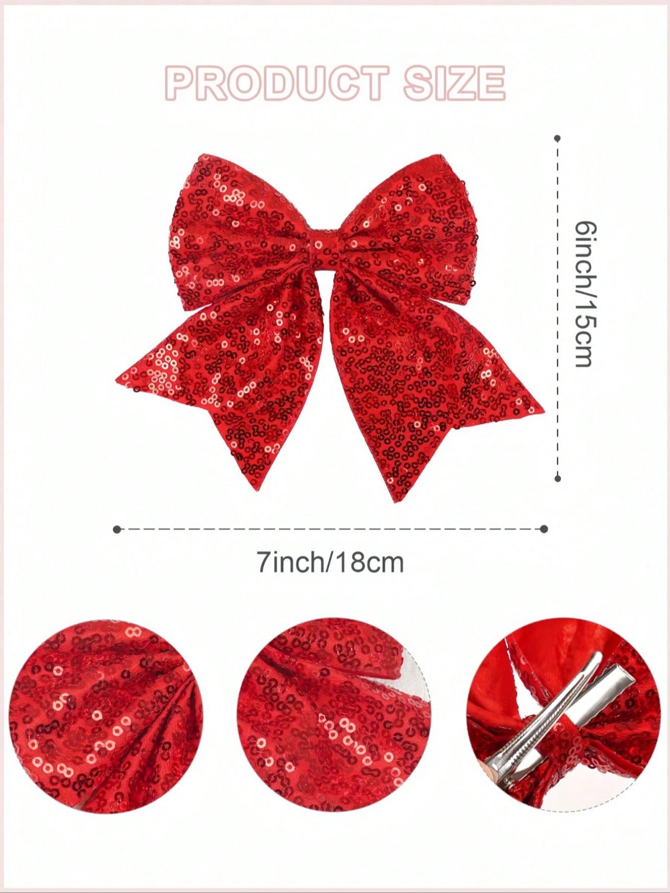 Christmas Red Sparkly Hair Bows 2 Pack Large Glitter Sequin Clips for Girls Women Perfect Holiday Party Hair Accessories