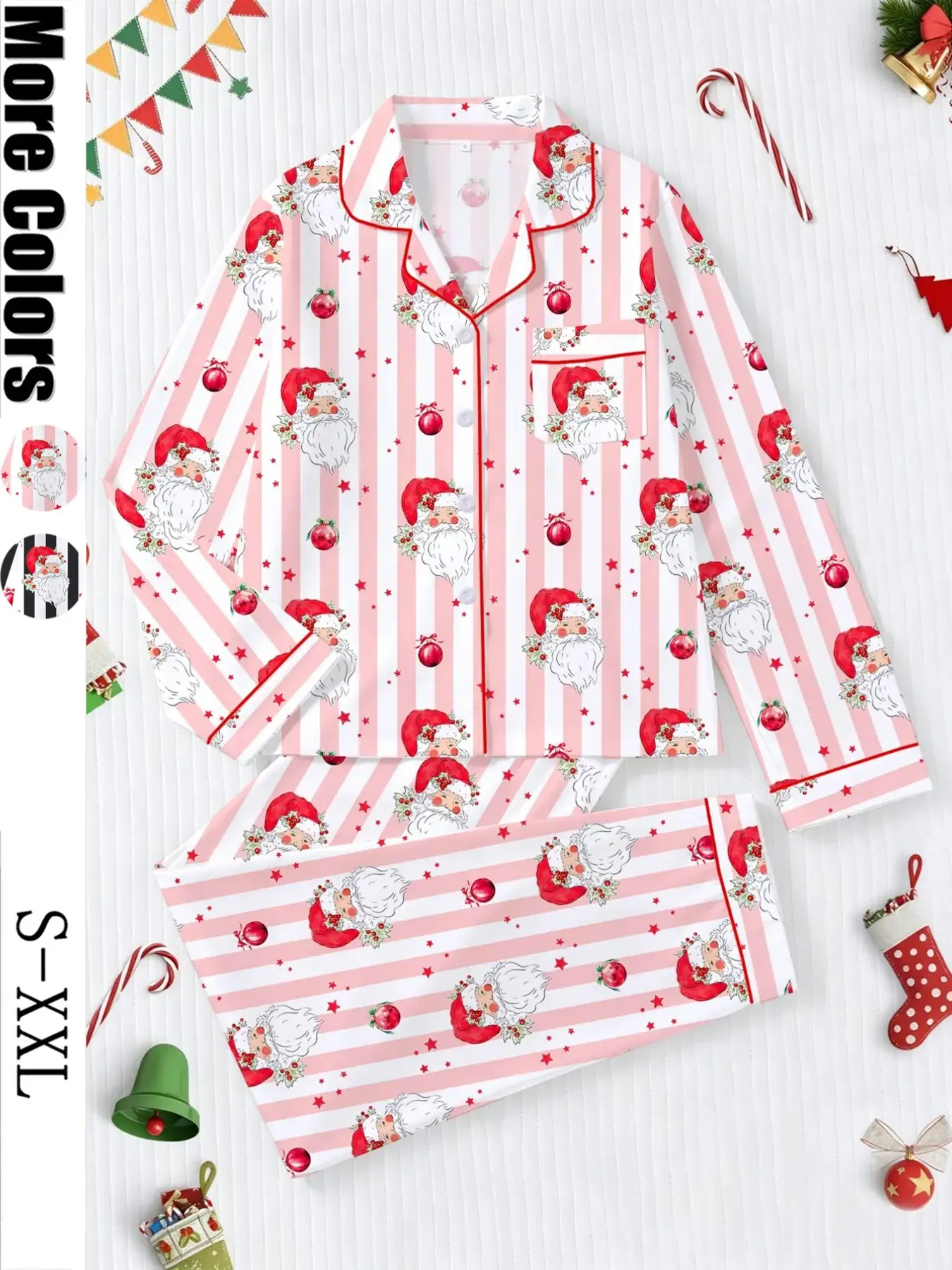 【Black Friday】Women's Christmas-Themed Pajama Set, Casual Long-Sleeve Button-Front Top and Elastic-Waist Pants, Holiday Gift, Comfortable Loungewear, Sleepwear