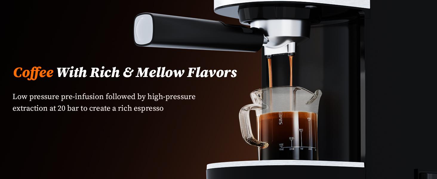 Espresso Coffee Maker Machine, 20 BAR Professional Espresso Maker with Milk Frother Steam Wand, 40-1/2 Oz Removable Water Tank, PCB Temperature Control, Compact Coffee Machine for Cappuccino, Latte,1350W