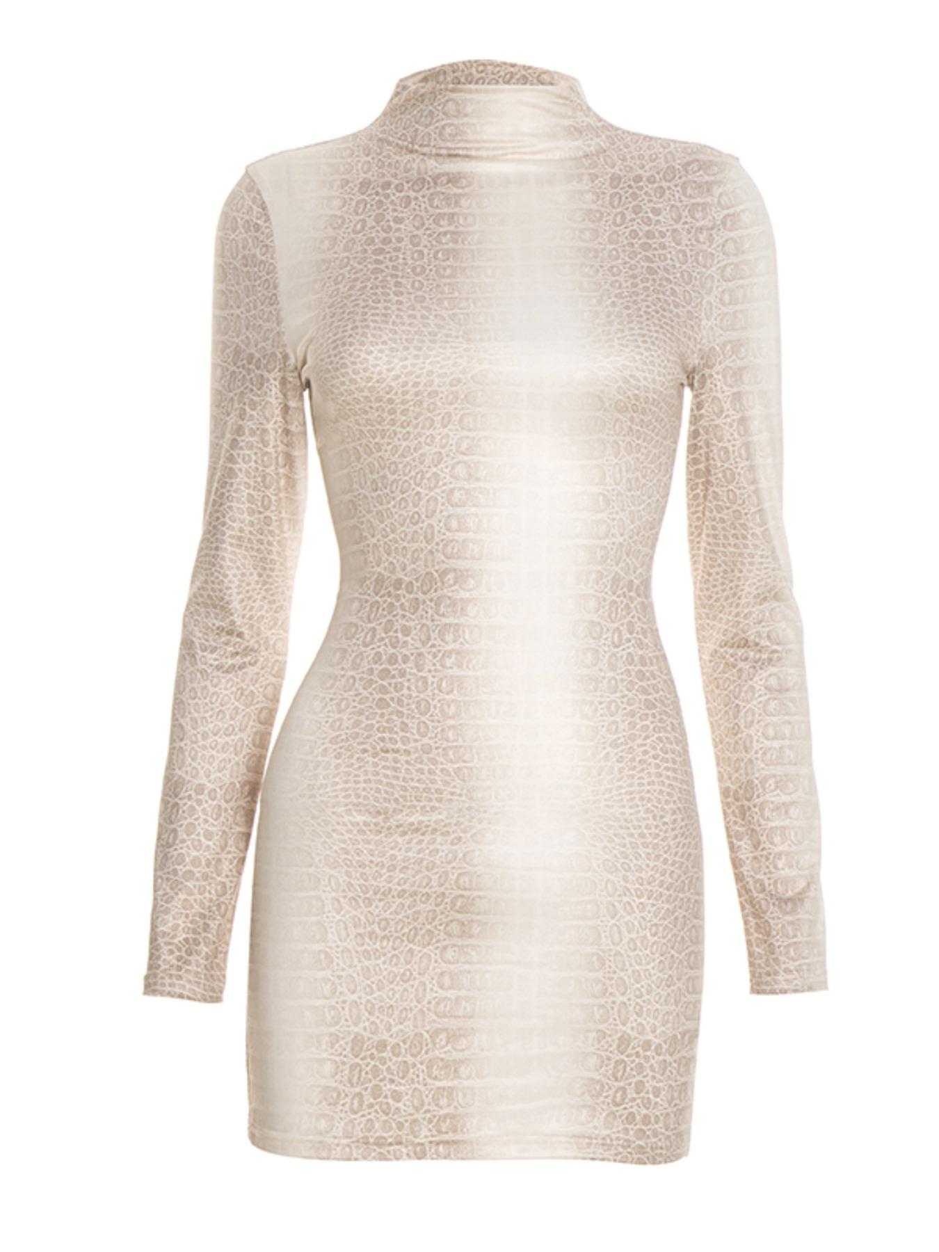 Women's Fashion Elegant Snake-Print Long-Sleeve Dress, Comfortable Casual Spring & Fall Wear, Perfect for Daily Use, Work and Vacation