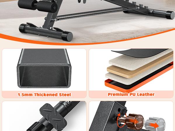 Bearbro Multi-Functional FID Weight Bench for Full All-in-One Body Workout – Hyper Back Extension, Roman Chair, Adjustable Ab Sit up Bench, Incline Decline Bench, Flat Bench,Support up to 1000lbs，Suitable for home workouts，outdoorfun