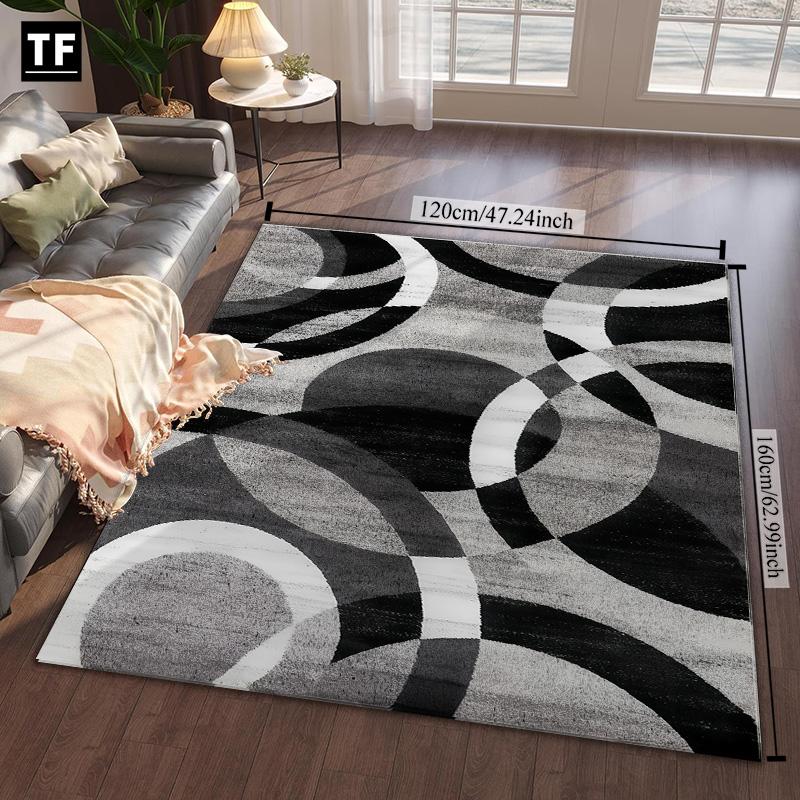 Abstract Rectangular Ring Rug: HD Printed, Double-Locked Edge, Machine-Washable, Non-Slip. Ideal for Home Rooms & Christmas Gifts, Modern Geometric Pattern Rug