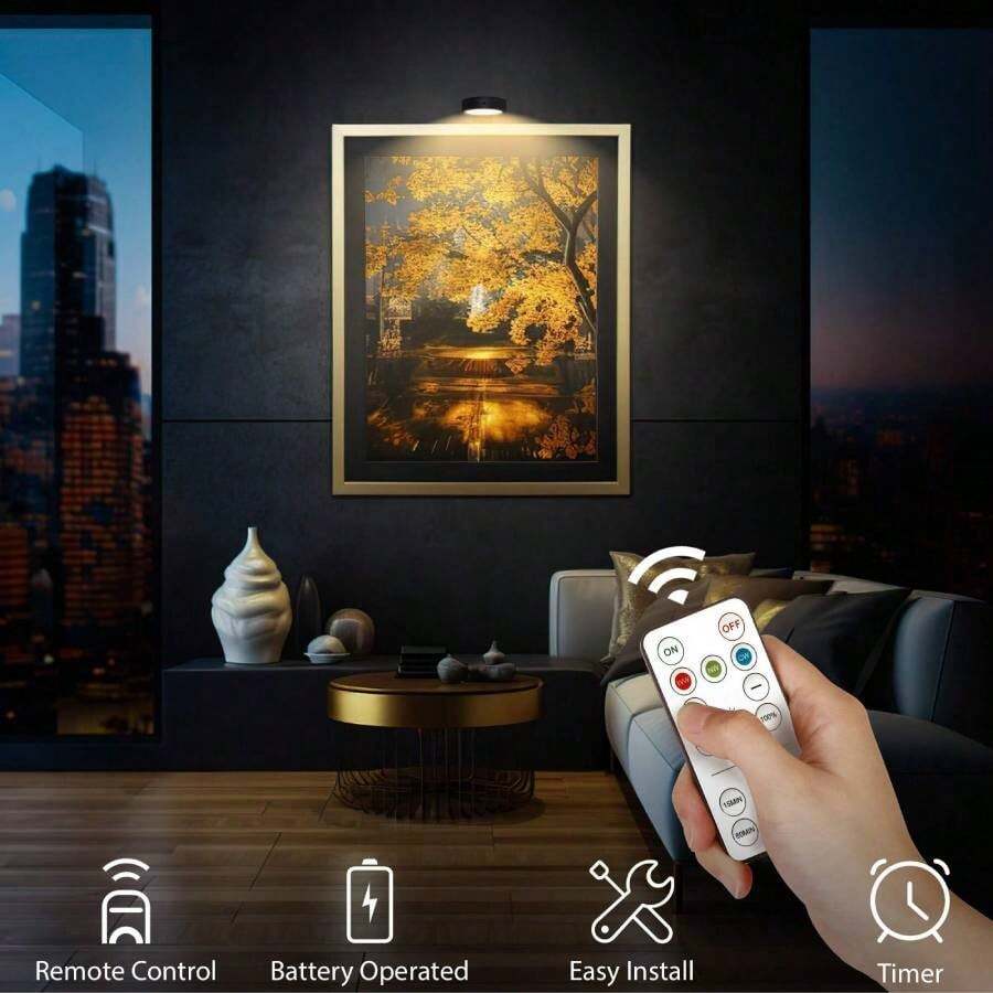 1/3/6-Piece Set Wireless Metal Wall Lamp, Battery-Powered LED Artwork Picture Light, Wall Art Light, Night Light, Dimmable Night Light, Lighting Fixture, Magnetic Wireless Spotlight with Remote Control for Wall Art and Night Lighting, Remote Control