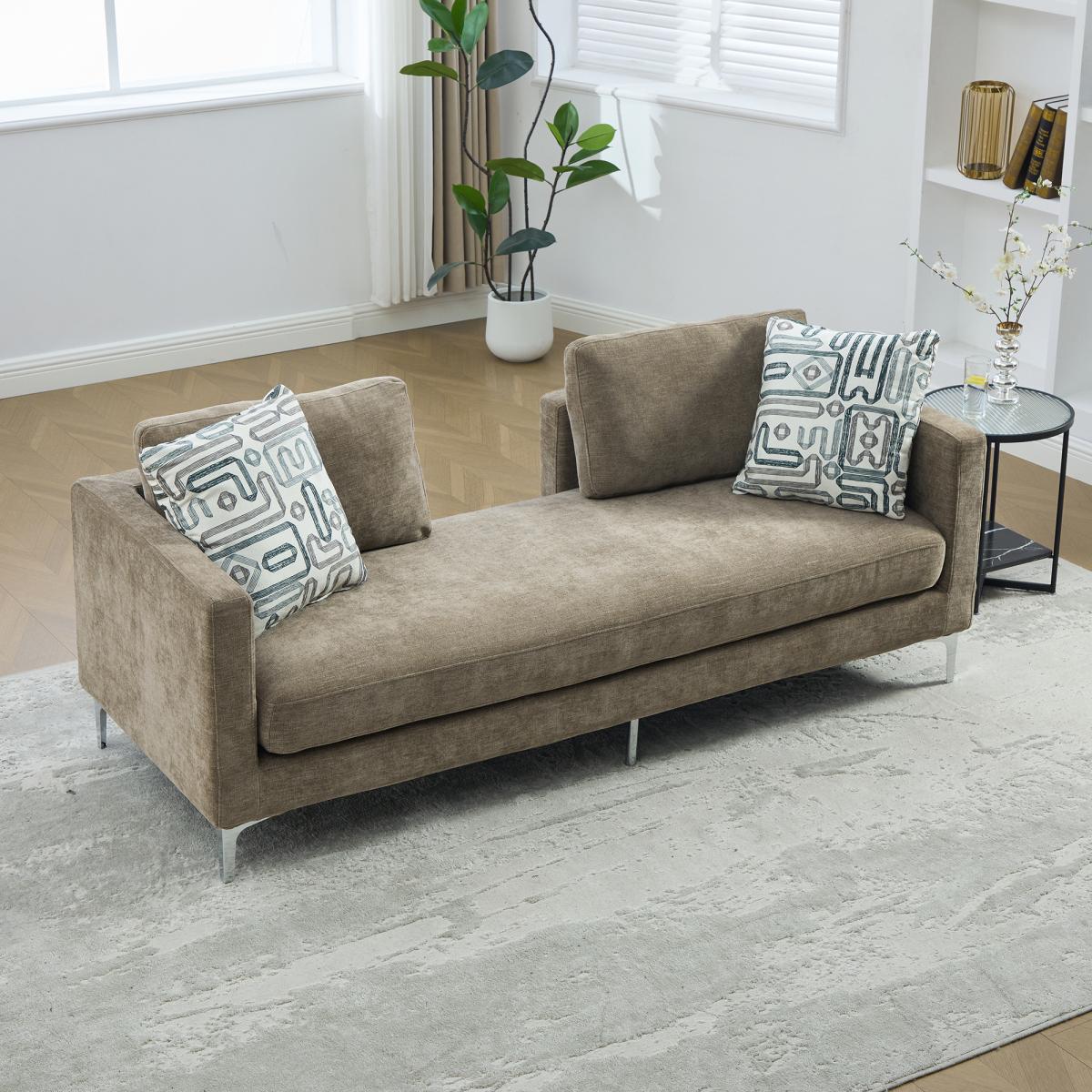 77.5''W Upholstered Chenille Slipcovered Chaise Lounge, Modern Oversized Settee Couch with 4 Pillows, Sleeper Sofa Daybed Bench with Armrest & Open Backrest for Living Room Guest Bedroom Window.Taupe