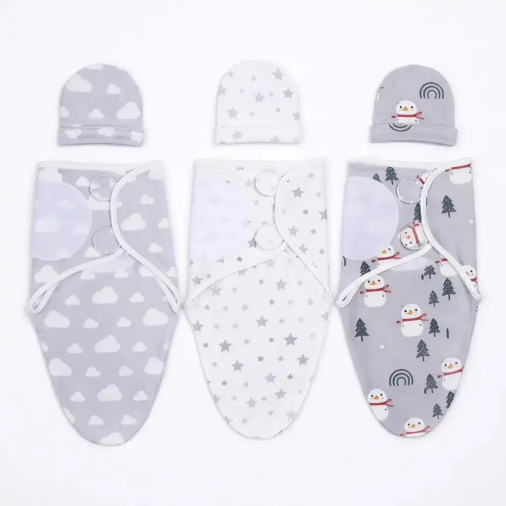 3 Pack Newborn Swaddle and Bib Set, Soft Breathable Cotton Anti-Startle Wraps and Absorbent Bibs for Infants, Bedding Supplies
