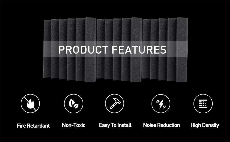 Soundproofing Focusound 6 Grooves 50 Packs Noise Reduction Foam Panels 2" x 12" x 12" with 300PCS Double-Side Adhesive. Noise-Cancelling Foam Panels optimize sound quality for room decoration, ideal for creators, streamers, and gamers. Room Accessories.