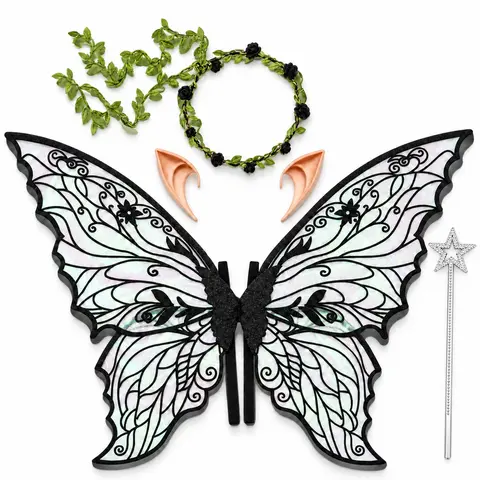 Enchanting Fairy Costume Set Lightweight with Butterfly Wings, Elf Ears, Flower Crown & Magic Wand, Perfect for Role-Playing & Parties, Party Costume, Cosplay Costume, Roleplay Costume, Fantasy Costume, Costumes with Accessories!