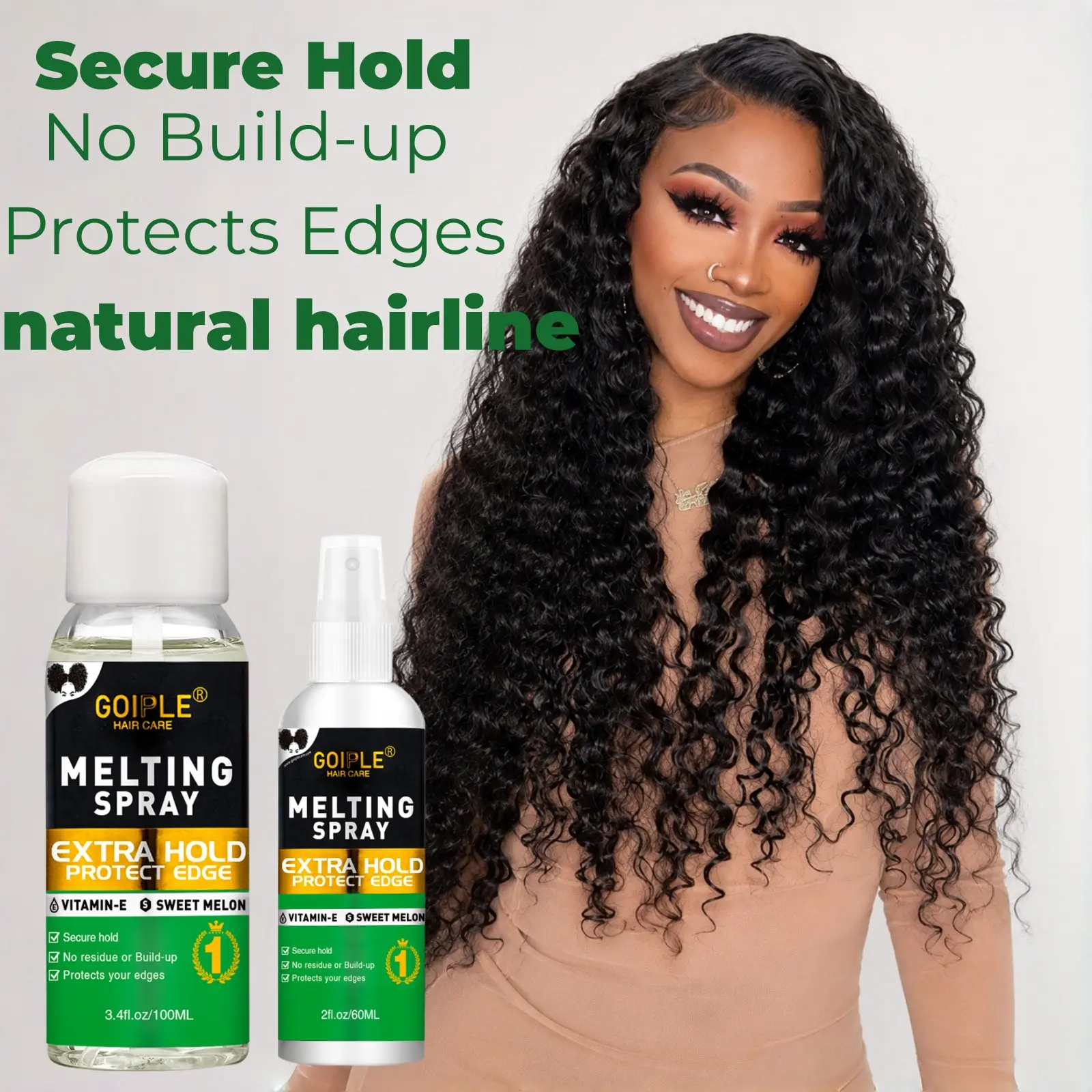 GOIPLE Melting Spray, Extra Hold Lace Melting Spray With Vitamin E & Sweet Melon, Secure Hold, No Residue, Protect Edges, For Lace wigs Frontal & Closure Wigs，Suitable hairpiece installation kit