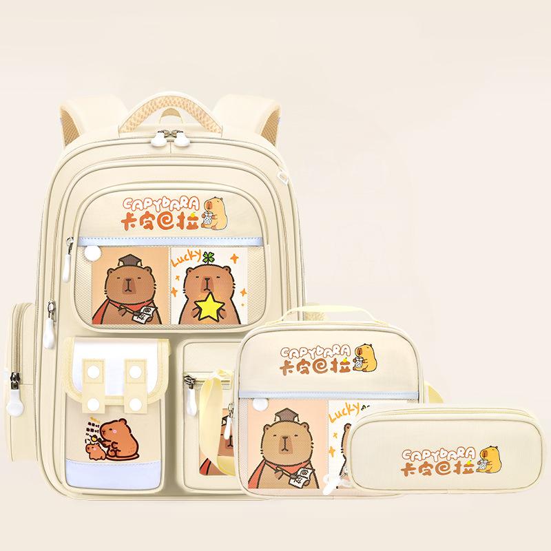 Capybara Theme Kids Backpack for Girls, 3PCS Backpack Set|  Lunch Box & Pencil Case, Bookbag for Teen Girls Kids Elementary Middle High School Students
