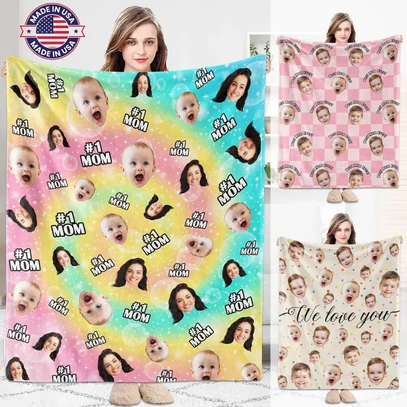 Customized Photo Face Fleece Blanket: Mother & Baby, Tie-Dye Blanket