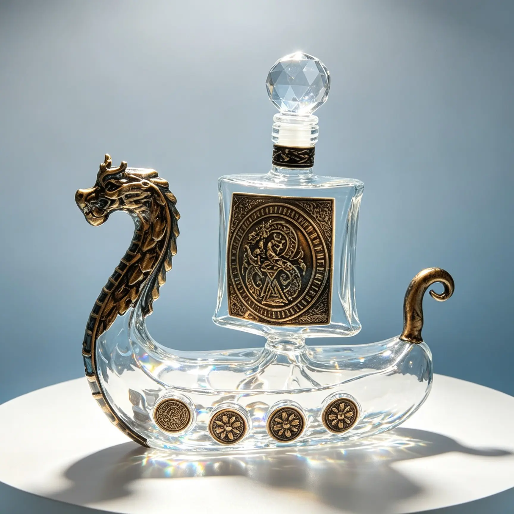Viking Dragon Ship Shaped Glass Liquor Decanter, Unique Art Craft Whiskey Bottle, Vintage Home Bar Decor, Gift for Liquor Collectors