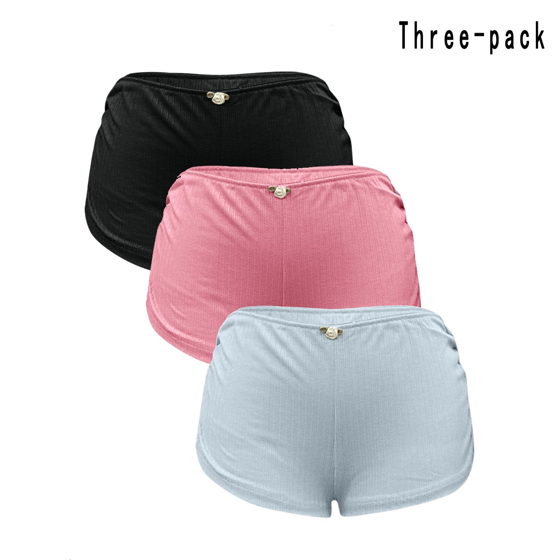 Three-pack Women's Y2K Shorts, Micro Shorts Side Slit Stretch Pajamas Shorts, Slim Fit Ruched Bottoms Cute Leggings