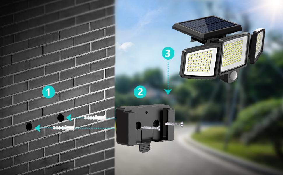 Tuffenough 3 Heads Motion Sensor Lights, 270° Wide Angle Flood Wall Lights with 3 Modes,IP65 Waterproof,Suitable for Backyard Garage  Christmas