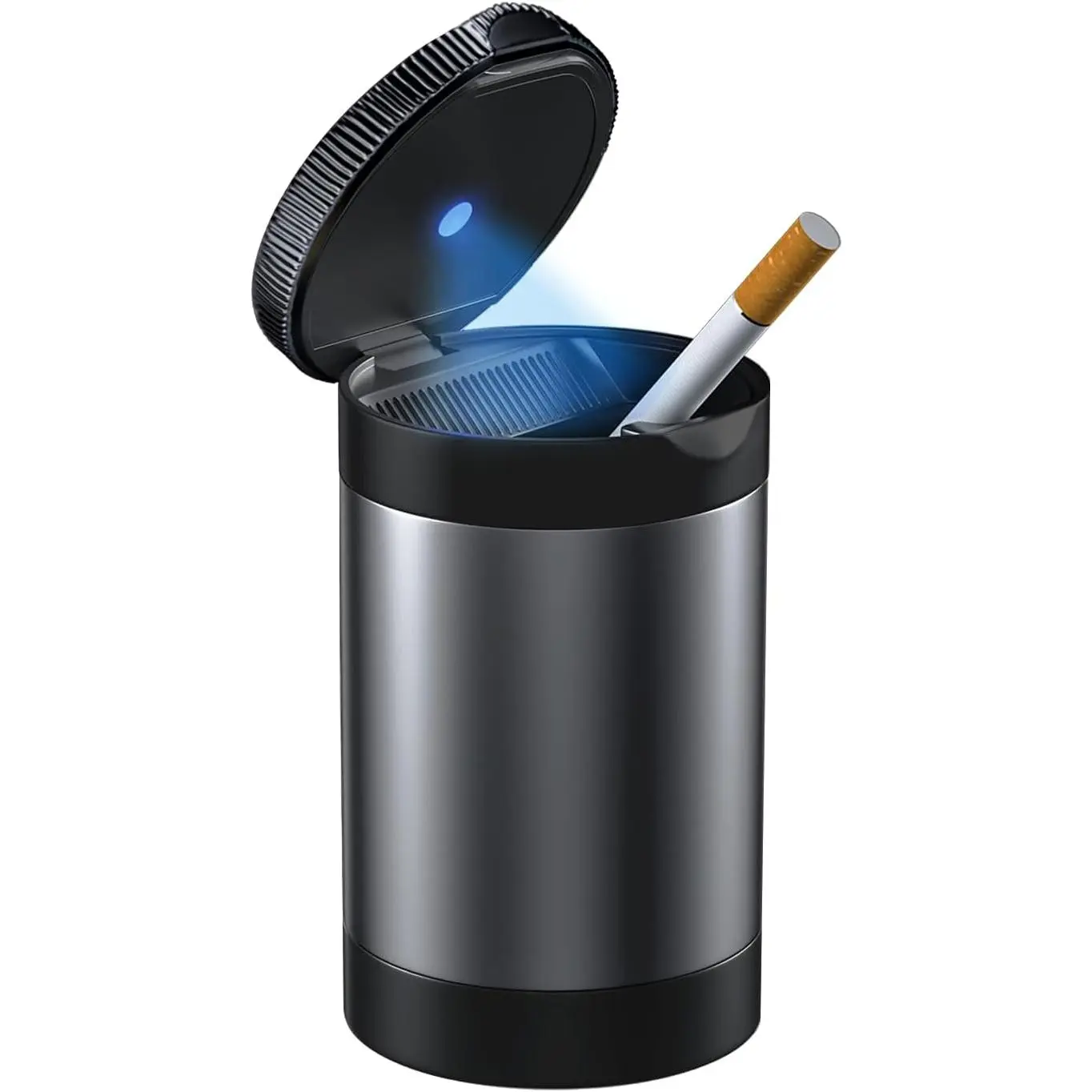 with Lid,  for Cup Holder Smell Proof,Detachable Stainless Steel  Ash Tray with LED Auto Light, for  , Office,  (Grey)
